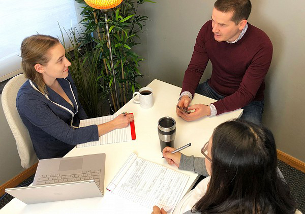 Part of the Vesta team works in an office